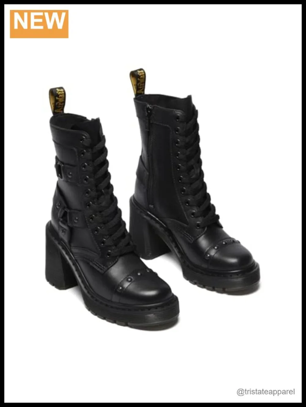 Women's Leather Ankle Boots Flare Heel Harness Zip, Gothic Style